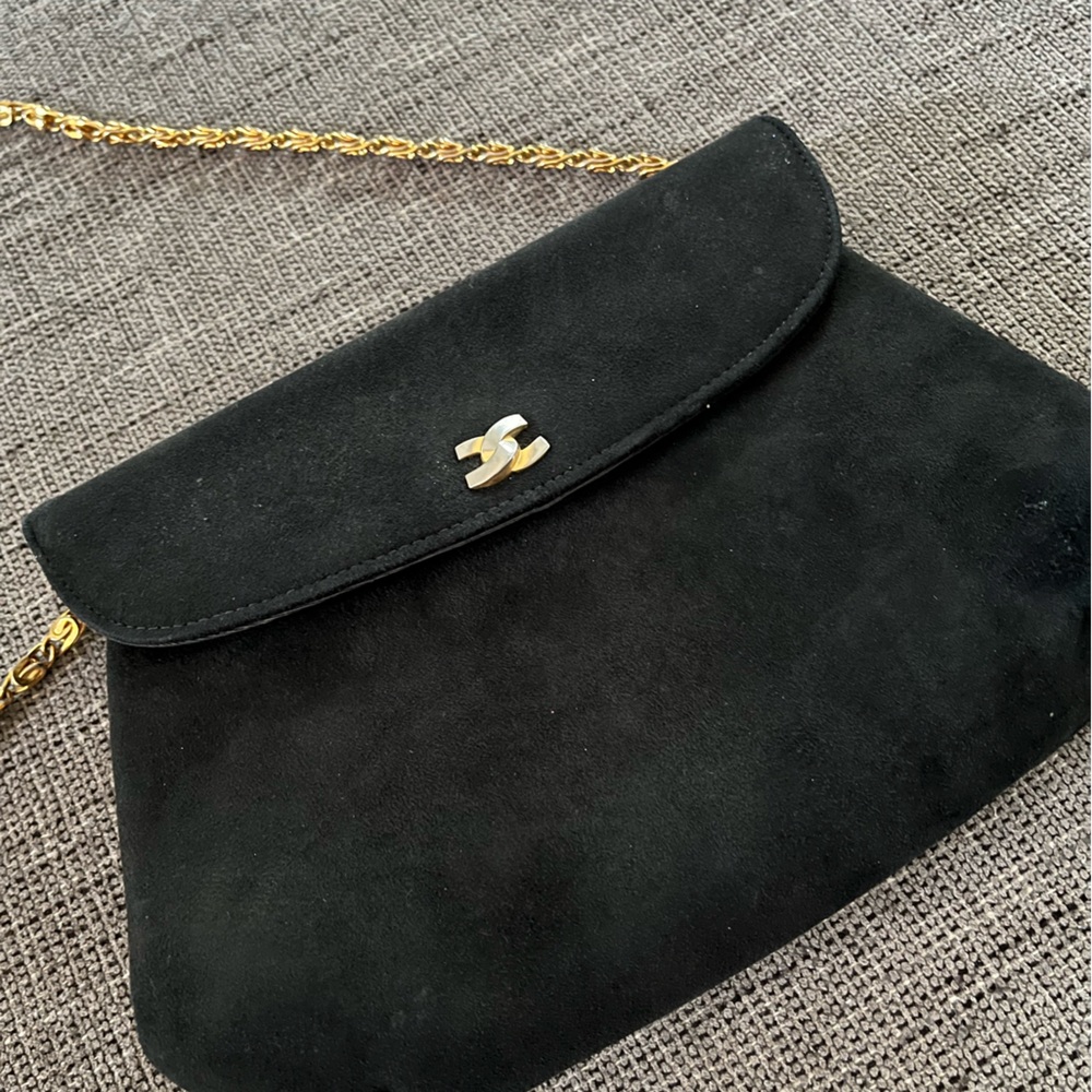 Vintage Women's Designer MORRIS MOSKOWITZ Black Bag Purse with Gold Chain - Picture 2 of 5